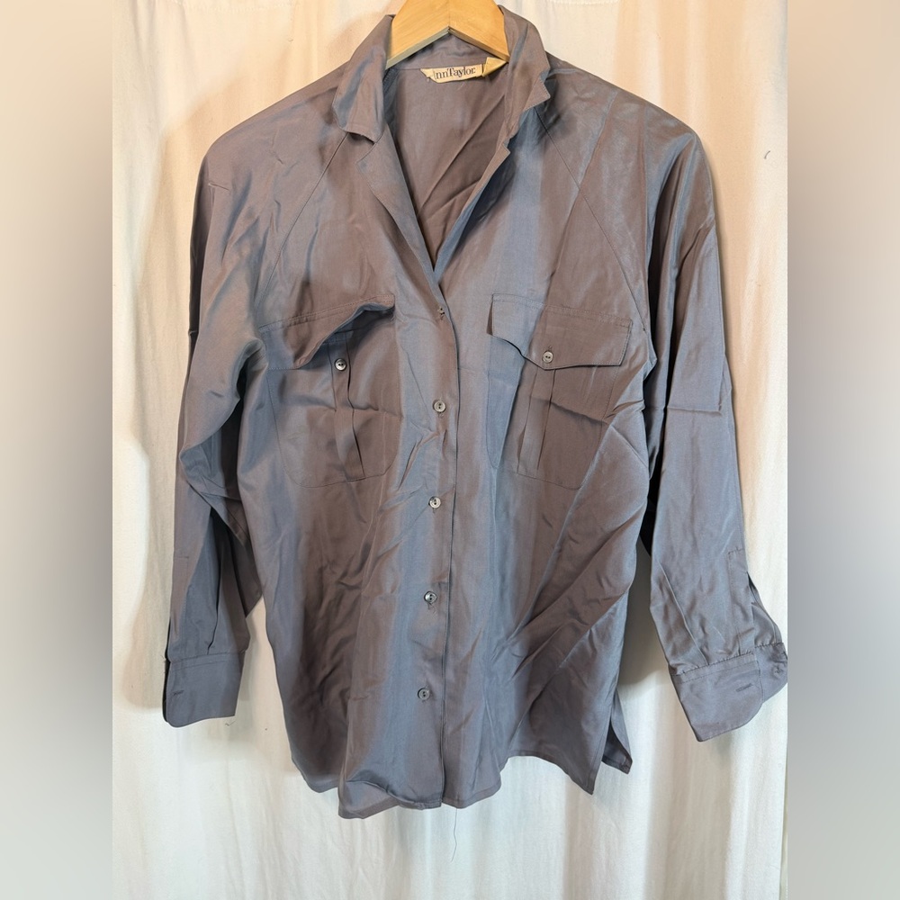 Vintage Ann Taylor Slate Gray Silk Blouse